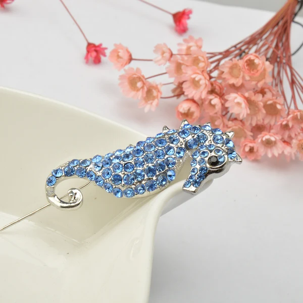 Green Maxbell Blue Crystal Rhinestone Sea Horse Collar Brooch Pin Wedding Bridal Gift Official