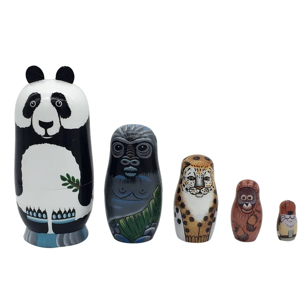 Next-Generation Maxbell 5PCS Hand Painted Panda Animal Wooden Russian Nesting Dolls Matryoshka Toys Classic