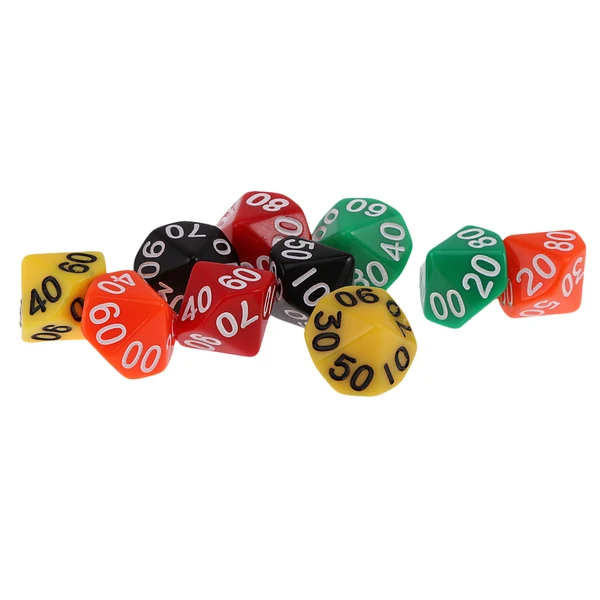 Convenient Maxbell Pack of 10 Acrylic Ten Sided D 00-90 Dices for D D TRPG Party Game Toys Long-Lasting