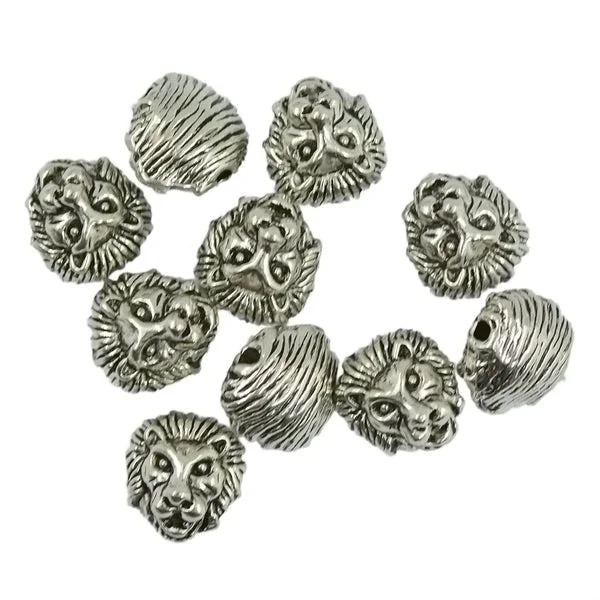 Natural Maxbell 10pcs Antique Silver Gold Animal The Lion Face Head Bead Lion Pendant Charms Professional