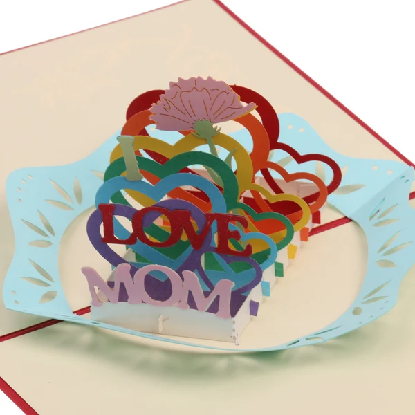 High-Quality Maxbell Colorful Hearts I LOVE MOM 3D Pop-up Greeting Card Mothers Day Birthday Valentine Gift Excellent