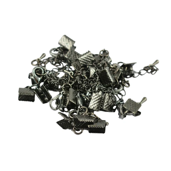 Sophisticated Maxbell 12 x Lobster Claw Clasp Crimp Clip Ends with Extender Chain Hematite Black Unique