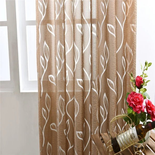 Sustainable Maxbell 100 250cm Shadow Coffee Leaves Bubble Snuff Sheer Voile Tulle Curtain Lightweight