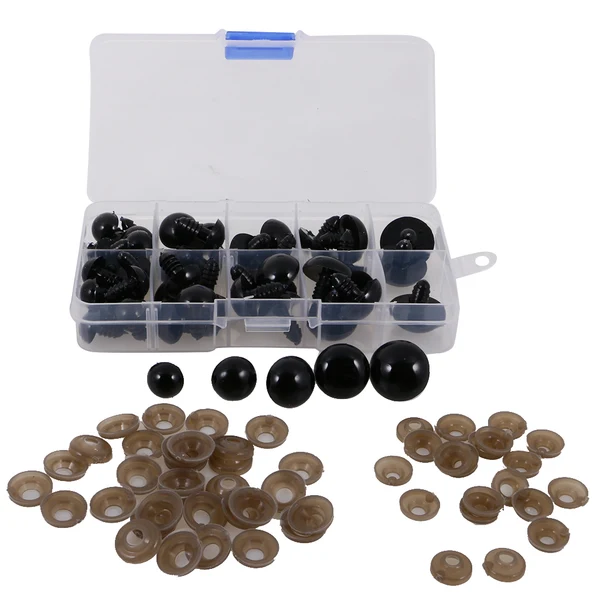 Easy-to-Use Maxbell 52 Pieces 12-20mm Assorted Size Black Plastic Safety Eyes with Washers for Teddy Bear DIY Making First-Class