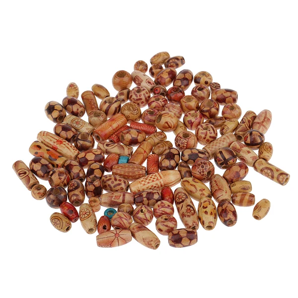 Artisan Maxbell 100 Pieces Wooden Boho Mixed Large Hole European Beads for Crafts Jewelry Making Soft