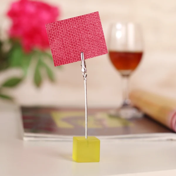 Certified Maxbell Home Office Use Translucent Yellow Cube Base Wire Memo Holder Paper Photo Note Messages Clip Holder Memo Holder Gift Elegant