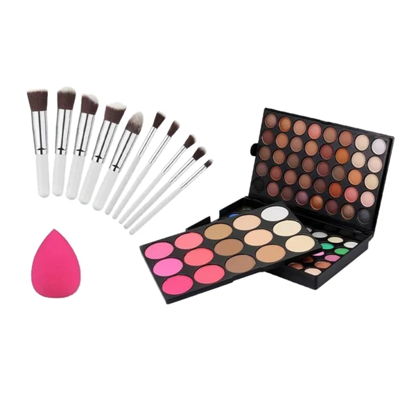 Elegant 95 Colors Eyeshadow Makeup Palette Eyeshadow Blusher Contouring Kit 10pcs Cosmetic Brushes 1pcs Puff High-End