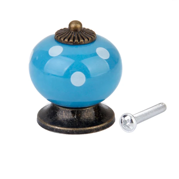 Elite Maxbell Ceramic Dot Charms Home Kitchen Door Drawer Cupboard Wardrobe Pull Handle Knob Blue with Mounting Screw Official
