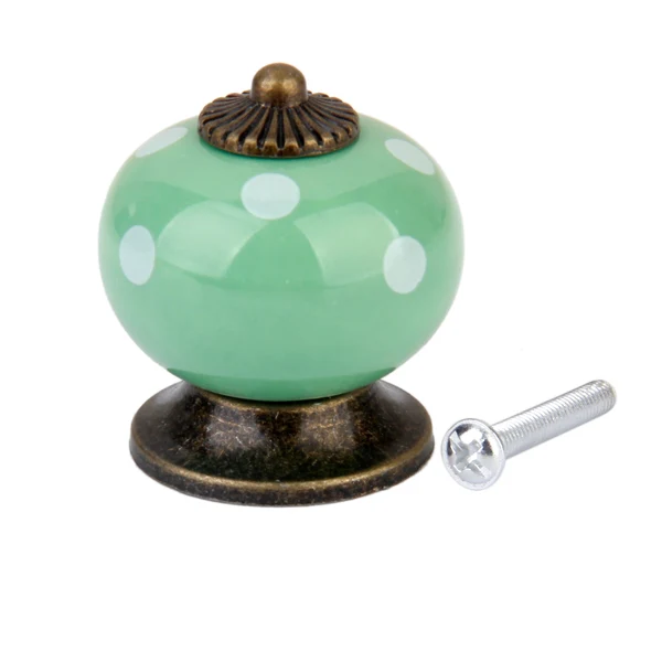 Selected Maxbell Ceramic White Dot Charms Home Kitchen Door Drawer Cupboard Wardrobe Pull Handle Knob Green with Mounting Screw Advanced