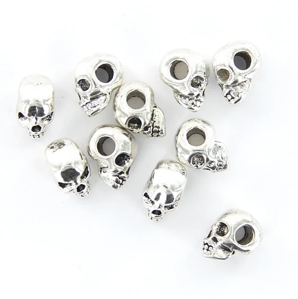 Premium Maxbell 4mm Hole Diameter Antique Silver Skull Design Spacer Beads Jewelry Design Bracelet Necklace DIY Making Beads Pack of 10PCS Reliable