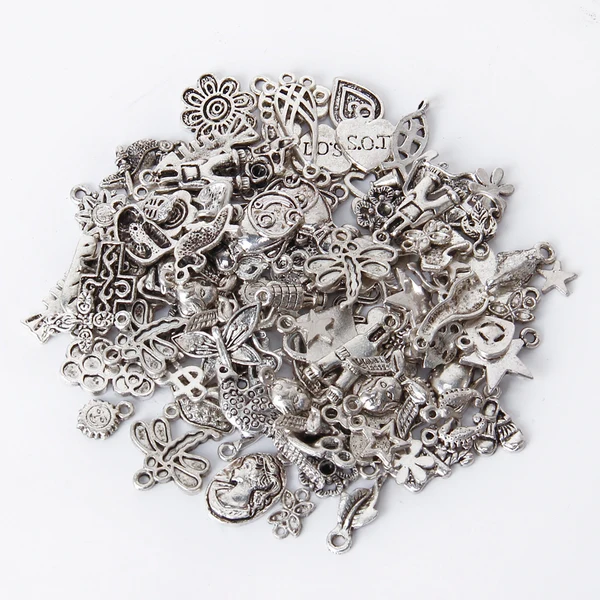 Prestigious Maxbell Mixed Assorted Shape Alloy Pendant Charm Jewelry Necklace Bracelet DIY Charms Pack of 100PCS Tibetan Silver Versatile