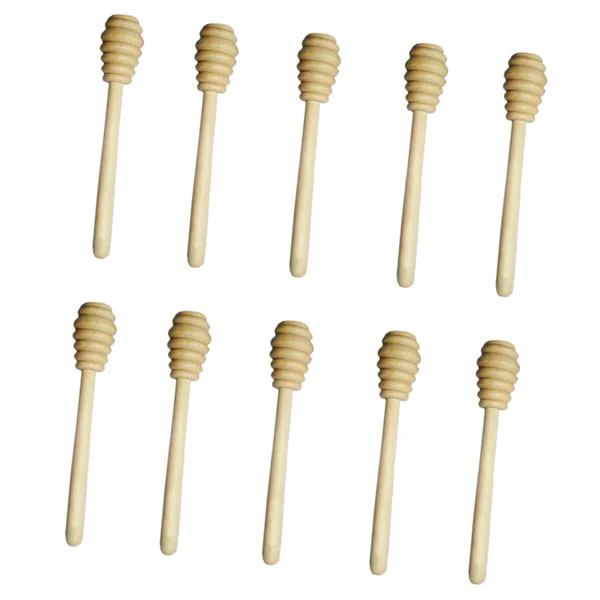 Stylish Maxbell 10pcs Wooden Honey Dipper Spoon Drizzle Stick Dip Spiral Server Gadget Tool Powerful