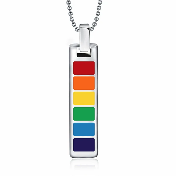 Detailed Maxbell Rectangle LGBT Gay Pride Rainbow Pendant Necklace Transgender Transexual Jewelry Luxury