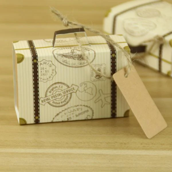 Top-Quality Maxbell 50 Pieces Kraft Paper Bon Voyage Suitcase Candy Boxes Wedding Party Favor Long-Lasting