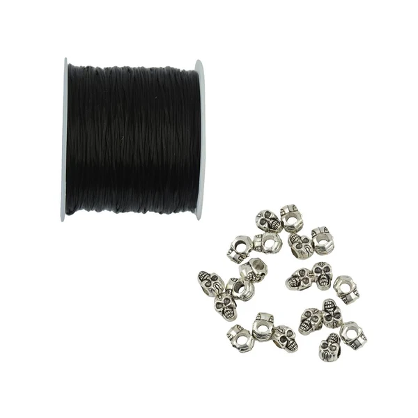 Convenient Maxbell Maxbell 20Pcs Tibetan Silver Skull Spacer Beads 50 yards Polyester String Cord Roll Exclusive