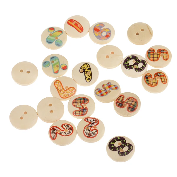 Traditional Maxbell 100 Pieces Numbers Pattern Wooden Round 2-holes Buttons Embellishments for Scrapbooking Decoration 15mm Responsible
