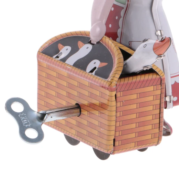 Environmentally Friendly Maxbell Wind Up Tin Toy Walking Peasant Woman with Basket Clockwork Collectible Gift Advanced
