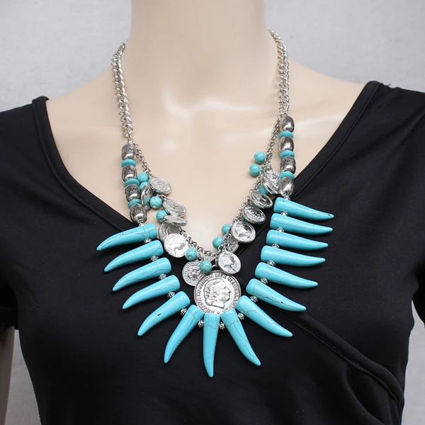 Proven Maxbell Vintage Coins Ivory Turquoise Tassels Boho Antique Choker Bijoux Collares Charms Necklace Trendy