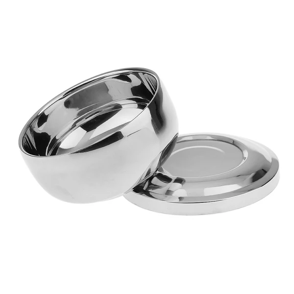 Functional Maxbell Men's Stainless Steel Metal Shaving Mug Bowl Barber Beard Cup Soap Cream Mug with Lid Shave Brush Holder Tool Fine