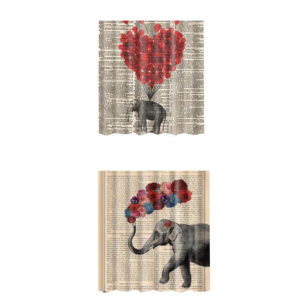 Environmentally Friendly Maxbell 2 Pieces Elephant Print Fabric Bath Shower Curtain 12 Hooks Bathroom Use Dependable