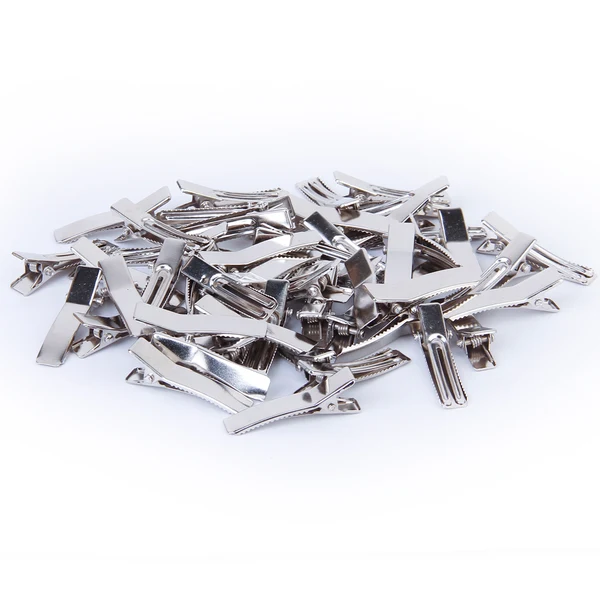 Functional Maxbell Pack of 100PCS Blank Nickel Plated Metal Round Duckbill Clips For Jewelry DIY Pack of 100PCS Double Prong Hair Clips Headwear DIY Quality