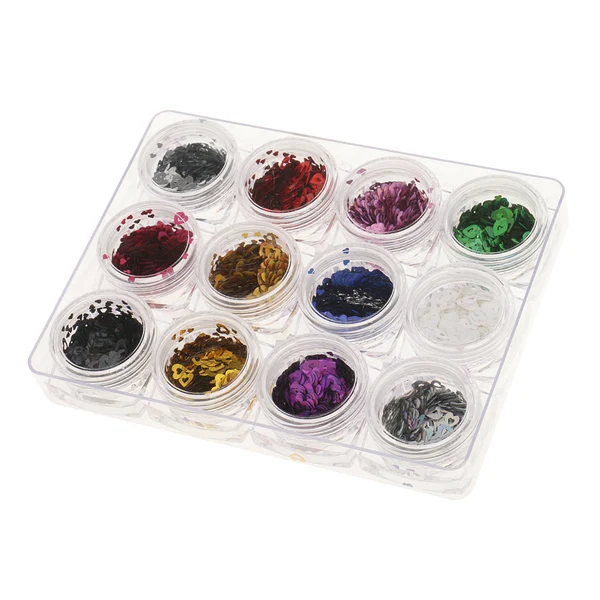 Advanced Maxbell Lot Colorful Nail Art Decoration Glitter Tip Sticker Set Glitter Sequins Tips 3D Manicure Pedicure DIY Tool Heart Efficient