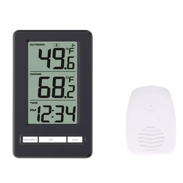 Next-Generation Maxbell Wireless Digital Thermometer Clock with Indoor Outdoor Temperature Sensor Solid