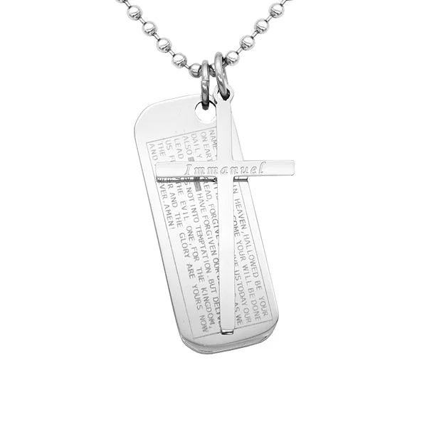Convenient Maxbell Classic Stainless Steel Bible Cross Rectangle Immanuel Pendant Necklace Gift Detailed