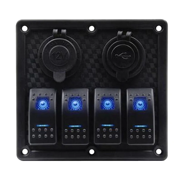 Easy-to-Use Maxbell High Quality 4 GANG Rocker Switch Panel Circuit Breaker Dual LED Car Boat Selected