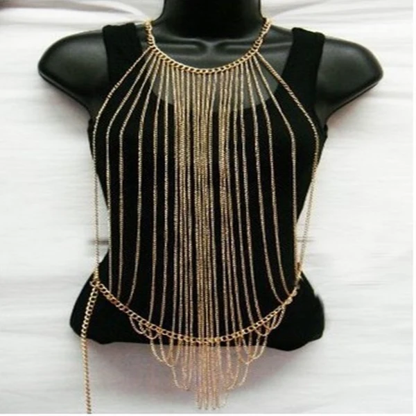 Refined Maxbell Gold Metal Body Chain Long Fashion Jewelry Belly Harness Bikini Necklace Smart