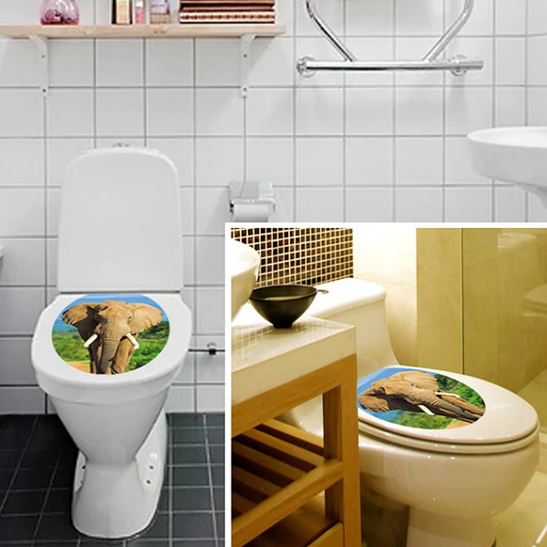 Healthy Maxbell DIY Home Toilet Seat Wall Sticker ELEPHANT Print Vinyl Art Bathroom Decorative Decals Effective