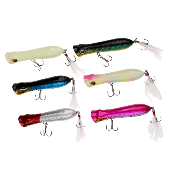 Reusable Maxbell 6pcs Popper Floating Lure Hard Plastic Fishing Lure Artificial Bait Hook Lifelike Efficient