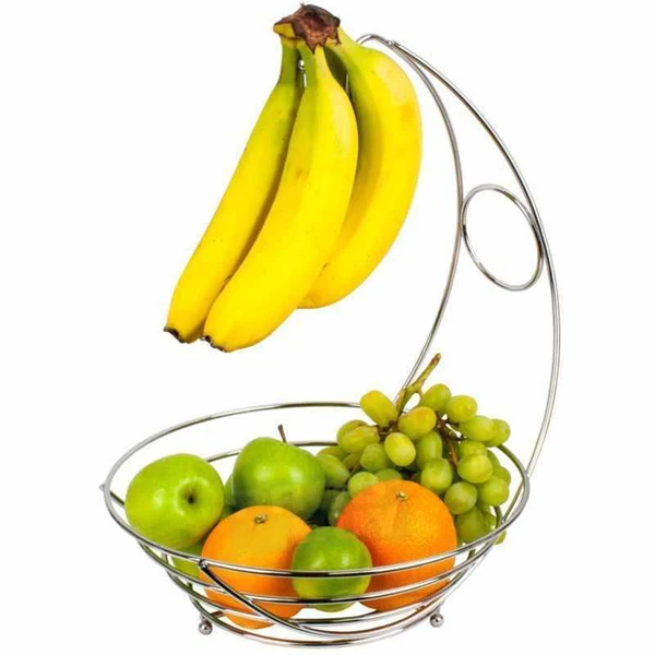 Consistent Maxbell 2 in 1 Chrome Banana Hanger Fruit Bowl Tree Holder Storage Basket Fruit Bowl Exclusive