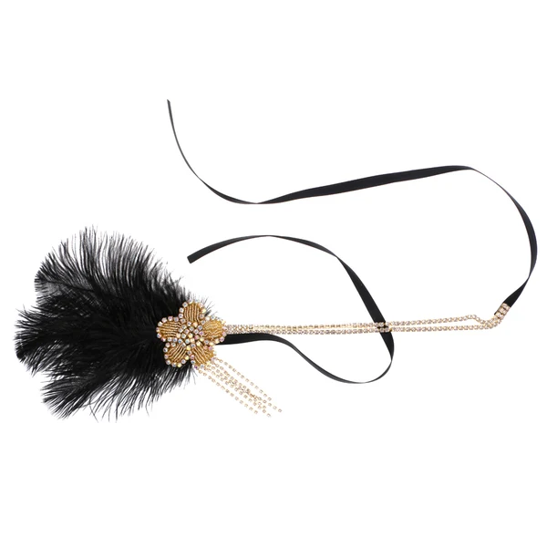 Original Design Maxbell Lady Flower Crystal Feather Hair Chain Tassel Headpiece Hair Jewelry Black Practical