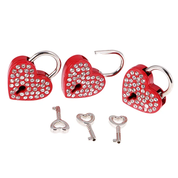 Relaxed Maxbell Set of 3 Suitcase Travel PadLock Diamante Heart Bag Lock w Key Novelty Red Long-Lasting
