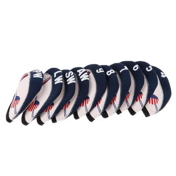 Certified Maxbell 10 Pieces USA Flag Neoprene Golf Club Iron Head Cover with Groove Sharpener Smart