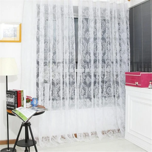 Elite Maxbell Flocking French Window Grommet Blackout Lace Curtains Panels White 200x250cm Long-Lasting