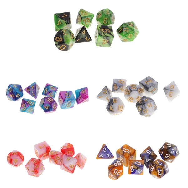 Lightweight Maxbell 35 Pieces Polyhedral Dices Double-Colors Set for Dungeons Dragons RPG Casino Dice Party Supply Roleplaying Game Durable