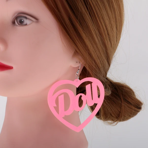 Fashionable Maxbell 2 Pairs BOOM POW Heart Doll Dangle Earrings Acrylic Stud Women Hip Hop Party Clean
