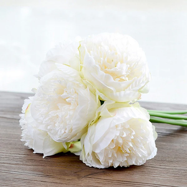 Elegant Maxbell 15Piece Peony Simulation Flowers Bouquet Home Wedding Party Decor Milk White Detailed