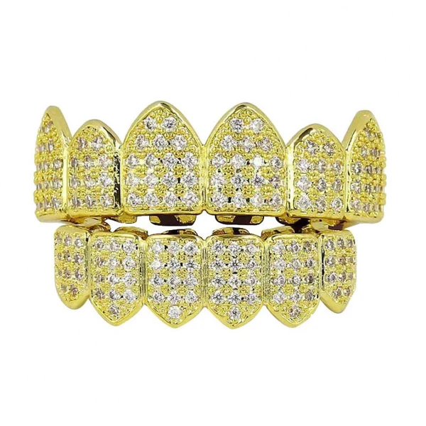 Enhanced Maxbell 2 Pairs 18K Golden Plated Zircon Hip Hop Teeth Caps Lower Bottom Set Selected
