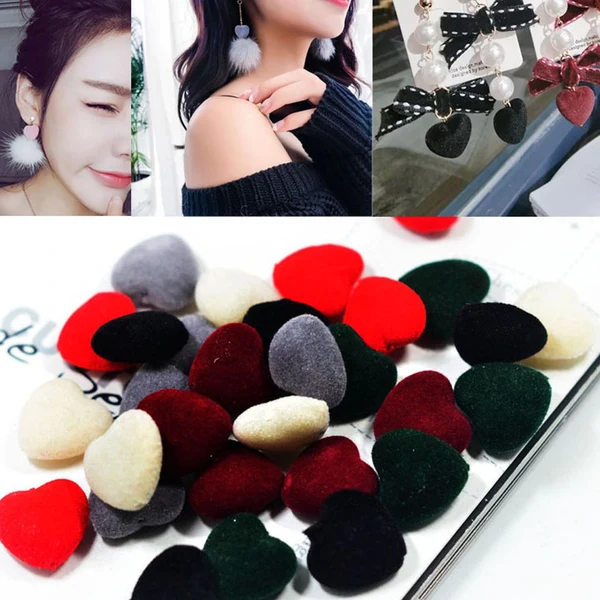 Smooth Maxbell 30 Pieces Mixed Acrylic Flocking Felt Spacer Beads Heart Beads DIY Pendant Charms Fit Necklace Bracelet Earring 18x20mm Pure