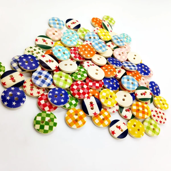 Genuine Maxbell 100Pieces Wooden Round Check Pattern 2 Holes Buttons for Sewing Crafts 15mm Premium