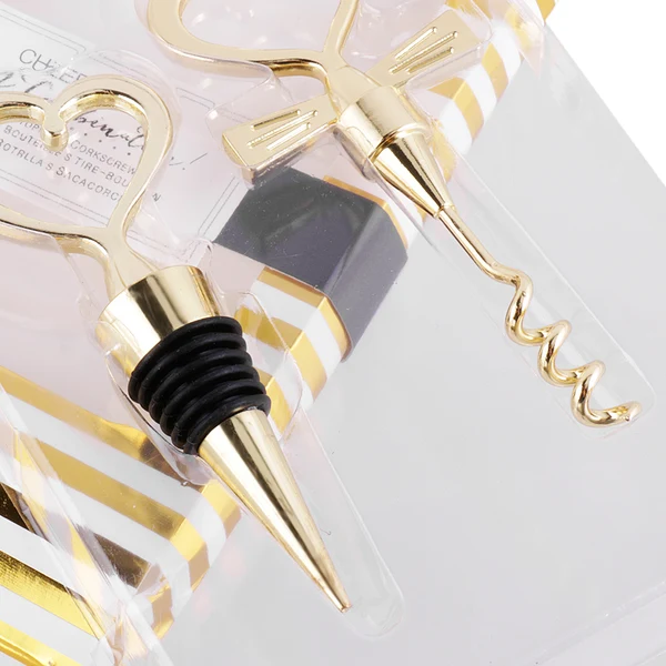 Versatile Maxbell 1 Pair Gold Love Heart Red Wine Bottle Stopper Bottle Opener Twist Wedding Favors Modern