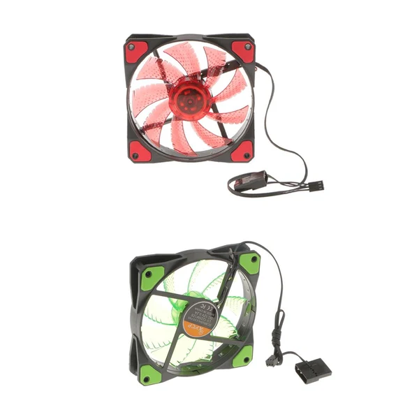 Powerful Maxbell Maxbell 2 Pieces 3-4Pin 15 LED Light Quite 120mm Computer CPU Cooling Fan Green Red Carefully Designed