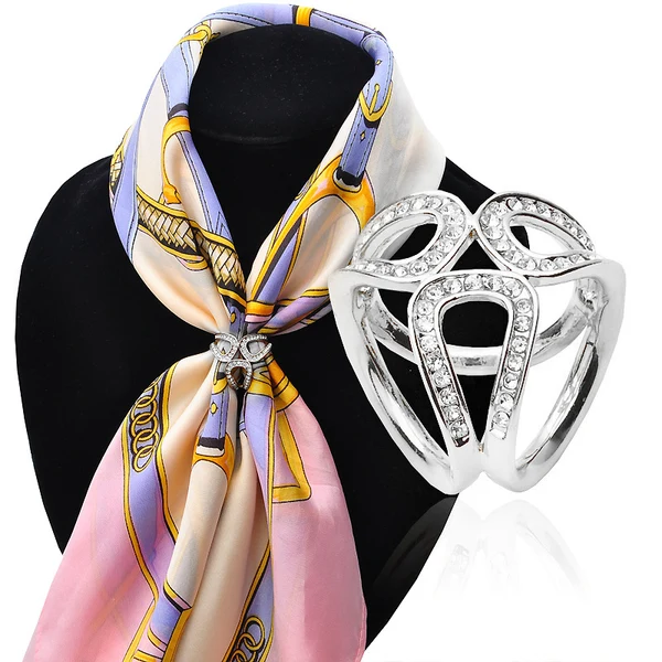 Original Maxbell 2 Pieces Fashion Lady Crystal 3-ring Rhinestone Scarf Ring Clip Slide Buckle Smooth