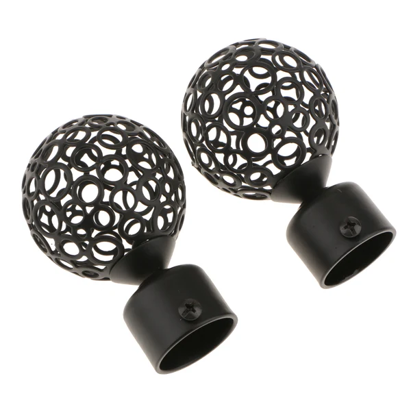 Original Design Maxbell 2Pcs Iron Window Curtain Pole End Drape Rod Finals Head for Rods with Dia. 28mm Hollow Ball Black Trendy