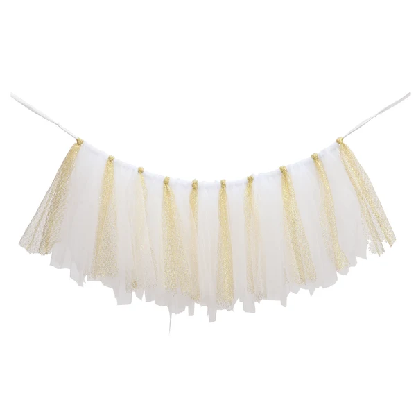 Minimalist Maxbell Handmade Soft Lightweight Glitter Tulle Tutu Skirt Baby Shower Birthday Party High Chair Table Decor with Stickers White Gold Enhanced
