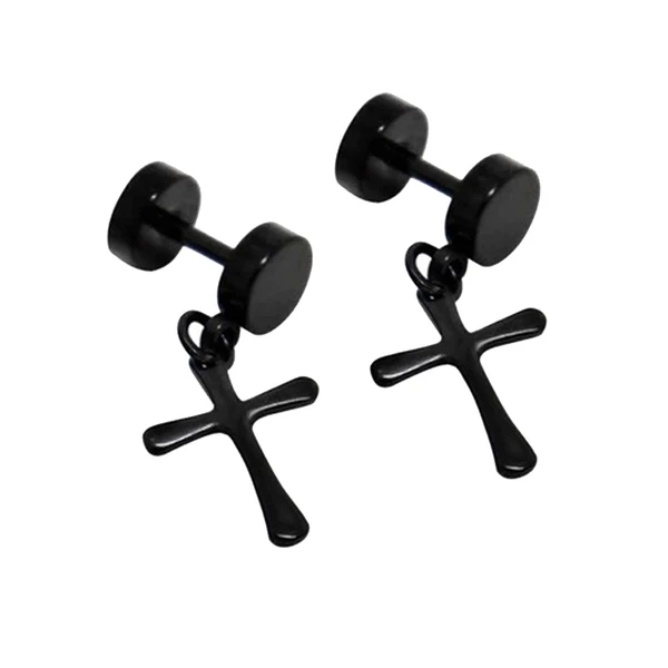 Clean Pair Of Women 316L Stainless Steel Cross Earring Studs Dangle Fashion Accessory Party Supplies Black Flexible