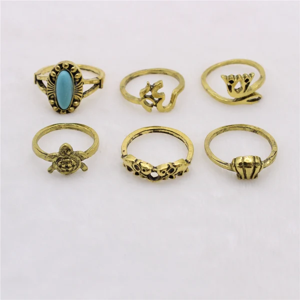 Smooth Maxbell 6pcs Vintage Tortoise Elephant Midi Finger Stacking Ring Set Antique Gold Breathable